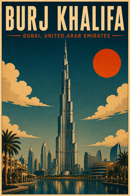 Burj Khalifa Dubai UAE Vintage Travel Poster Wall Art Print 24x36 Decor