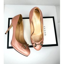 Gucci Malaga Horsebit Pumps Carmine Rose Pink Leather Heels Size EU 37.5