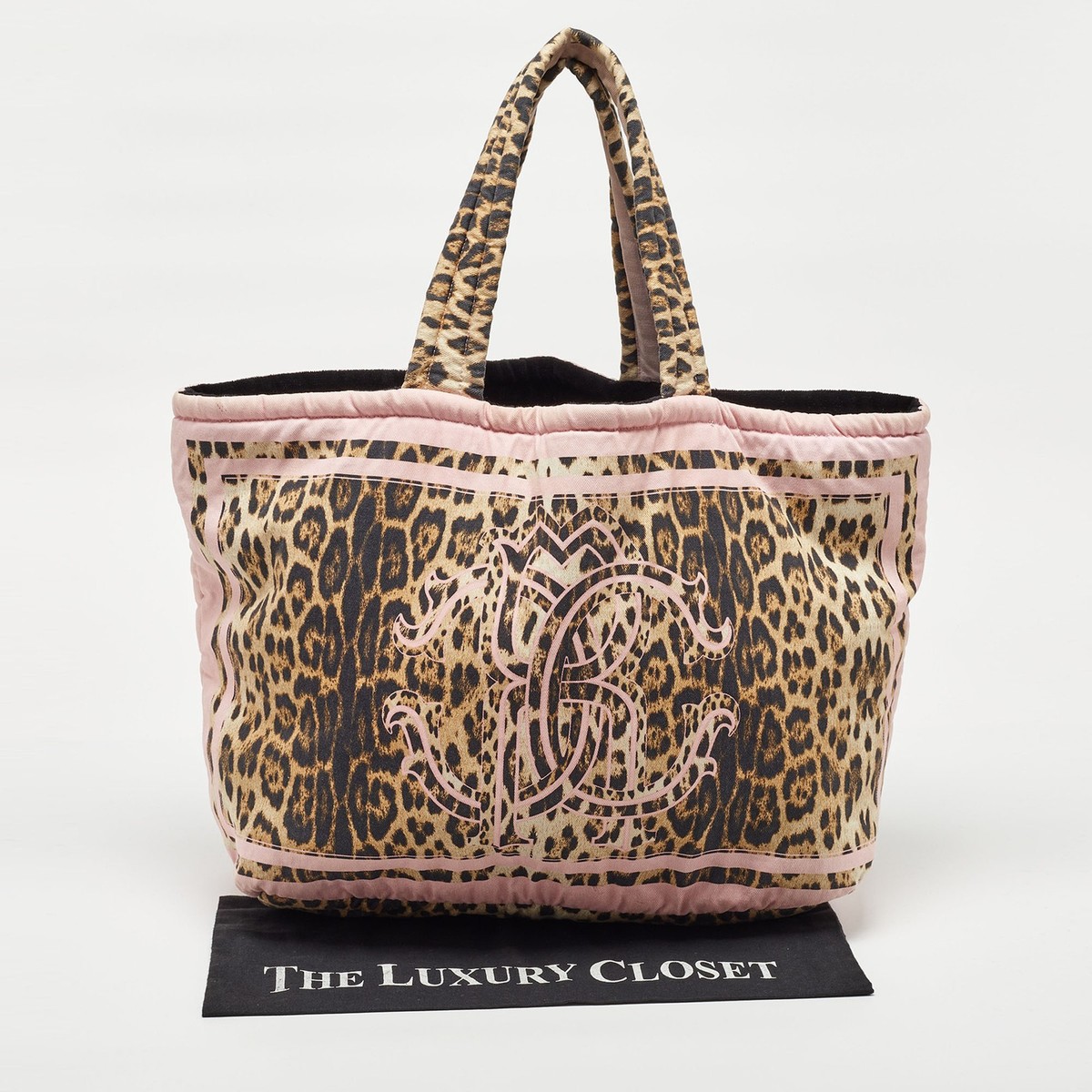 Cavalli Class★by Roberto Cavalli Large Leopard Print Tote Roberto Cavalli Multicolor Fabric Leopard Print Logo Shopper