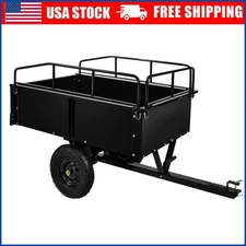 Heavy Duty ATV Trailer Steel Dump Cart Garden Utility Trailer w/Removable Sides