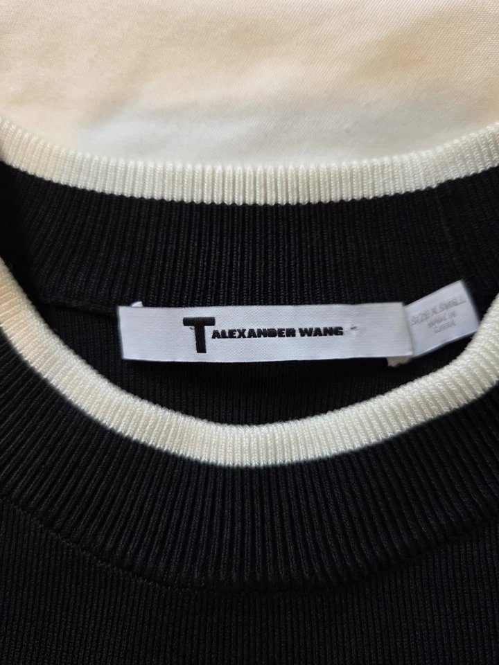 T by ALEXANDER WANG Sz XS Crisscross Crop White Piping Top RARE Foto 2 de 4