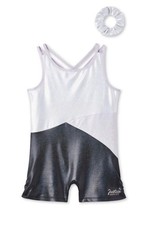 Justice Girls 2pc Purple Black Shiny Dance/ Gymnastics Leotard. Size XL 16/18