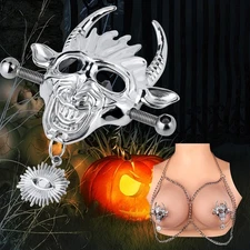 QKKQ Ghost Mask Nipple Clamps – Halloween BDSM Fetish Spooky Breast Play Clips