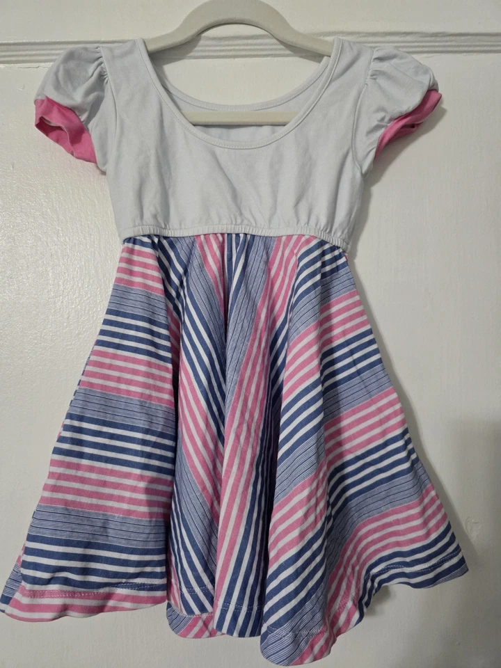 Vestido Omi Jo Bien Vestido Lobo Imperio Bolsillo Rubor y Azul Caramelo Rayas Talla 2 Foto 2 de 4