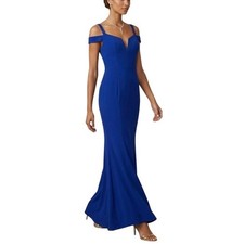 XSCAPE Blue Evening Gown Double Strap V-Neck Long Mermaid Formal Dress Size 10