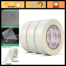Heavy Duty 2" x 55 Yards Transparent Fiberglass Packing Tape - 3 Pack, Bi-Direct