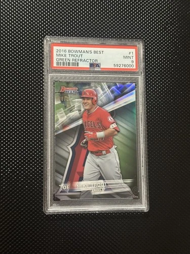 2016 BOWMAN’S BEST MIKE TROUT GREEN REFRACTOR 98/99 #1 PSA 9