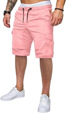 Mens Cargo Shorts Drawstring Stretch Cotton Casual 6 Pocket Summer Twill