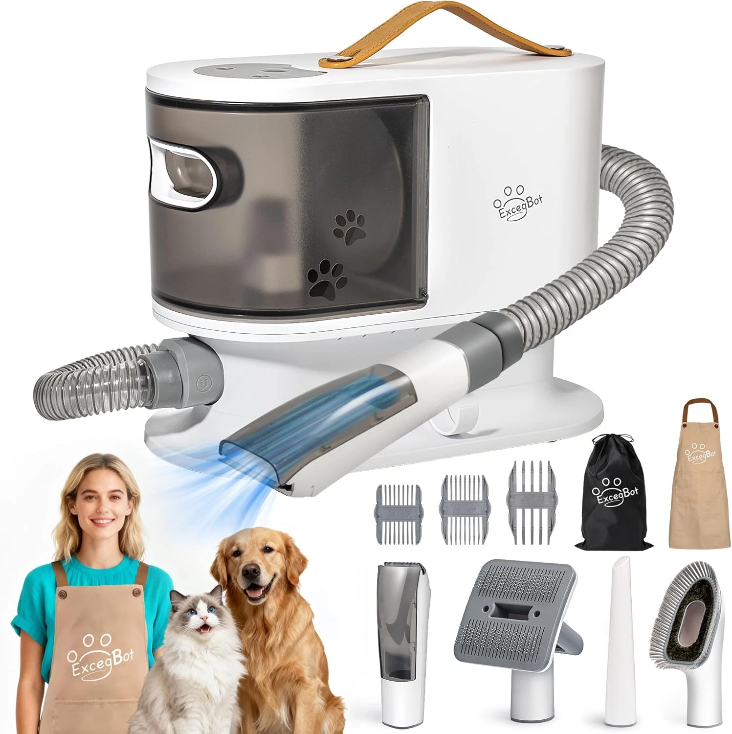 Pet Grooming Vacuum for Dogs & Cats, 12Kpa Suction, 5-in-1 Kit, Quiet Operation