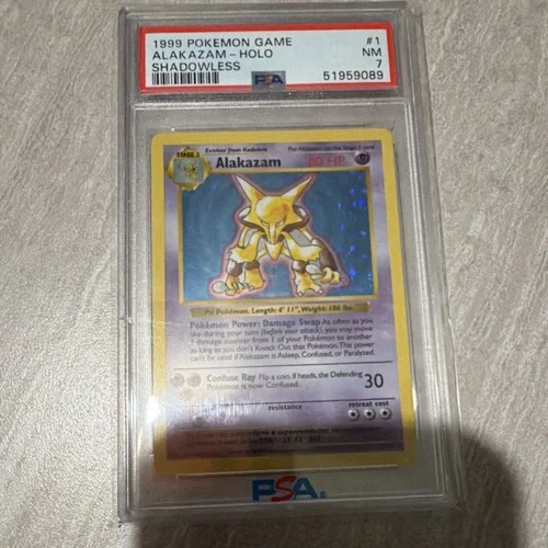 Pokémon Alakazam Base Set Shadowless Holo Rare 1/102 PSA 7 1999