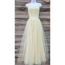 Vintage 1950s / 60s Yellow Lace Gown with Tulle Skirt
