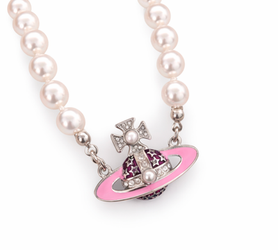 Vivienne Westwood Pink & Silver One Row Pearl Bas Relief Choker