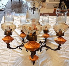Lampadario in ottone ceramica e vetro vintage