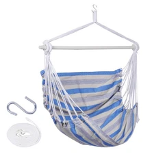 Striped Hammock Chair, Hanging Rope Swing, Anti Slip Steel Spreader Bar, Seat