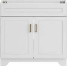 36" White Wooden Bathroom Vanity Cabinet with Double Doors - No Sink Included