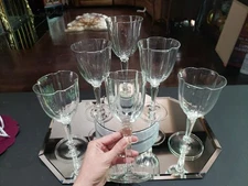 (6) Water Wine Glasses 7-3/4" Goblets Bohemian Moser Lobmyer Quatrefoil Lobed