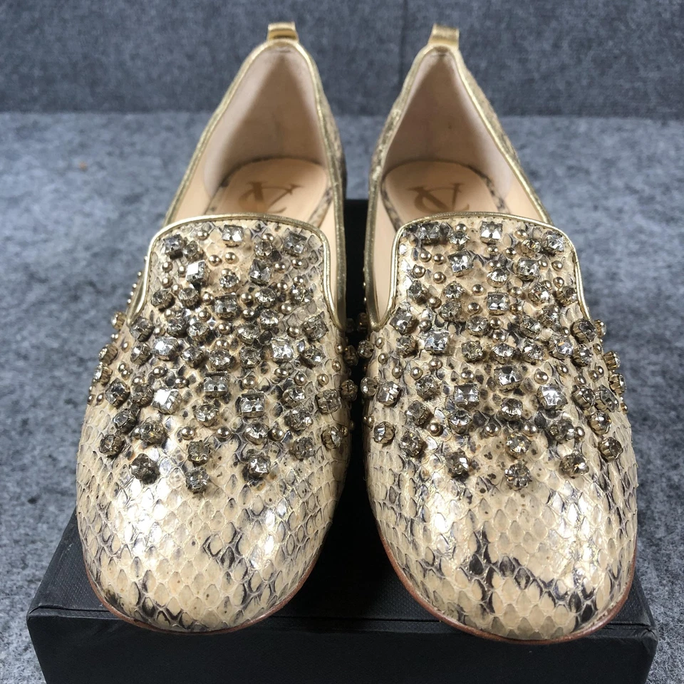 Zapatos Vince Camuto para mujer talla 8 M dorados VI-NORAH mocasines planos piel de serpiente con joyas Foto 4 de 4