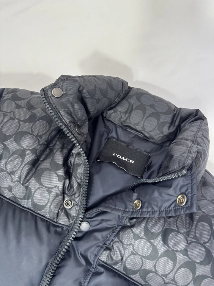 Coach Puffer Down Jacket Colorblock Mens Small Graphite Navy Authentic Desginer - Image 3 of 4