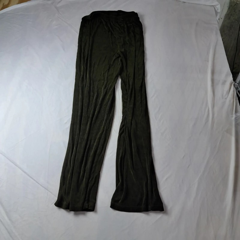 Citiknits Pleated Crinkle Elastic Waist Pants Medium Olive Green Textured