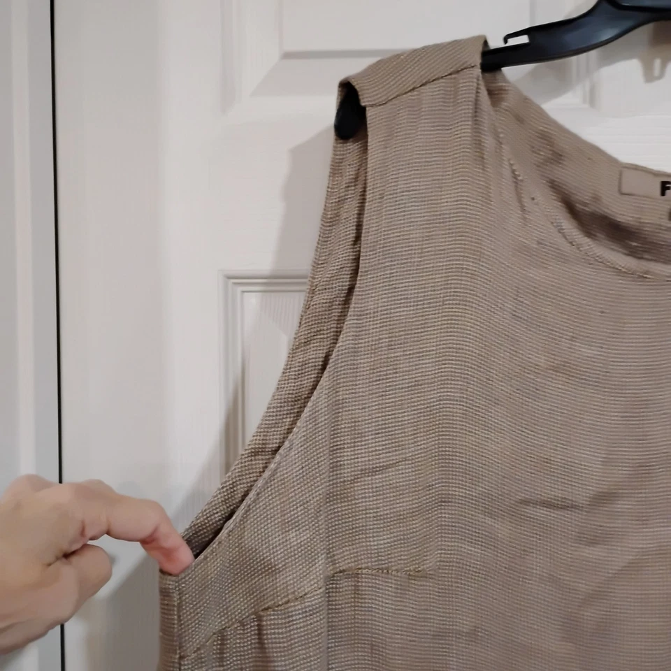 Vestido midi FLAX 100 % lino Lagenlook marrón a cuadros talla 2G Foto 4 de 4