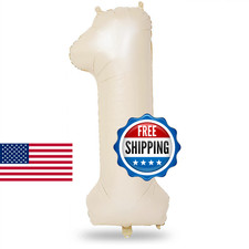40 Inch Beige Number 1 Balloon for 1st Birthday Decoration, Large Self Inflating