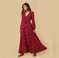 Christy Dawn Audrey Floral V-Neck Long Sleeve Maxi Dress Sz L RARE RETIRED