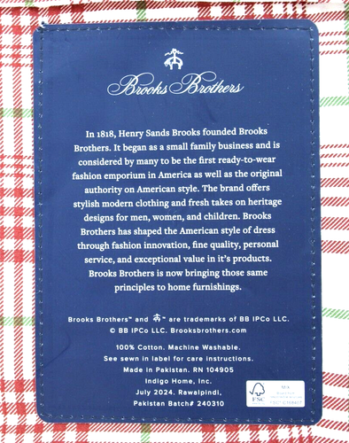 New BROOKS BROTHERS Queen Size Red / Green Plaid Sheet Set Fits 17" Mattress - Picture 7 of 8