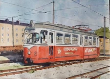 Watercolor Original Painting 11" x 15" Tram, Austria