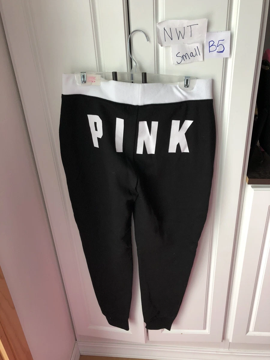 NWT Victoria Secret PINK Black/whiteJogger Sweats Size Small Pink