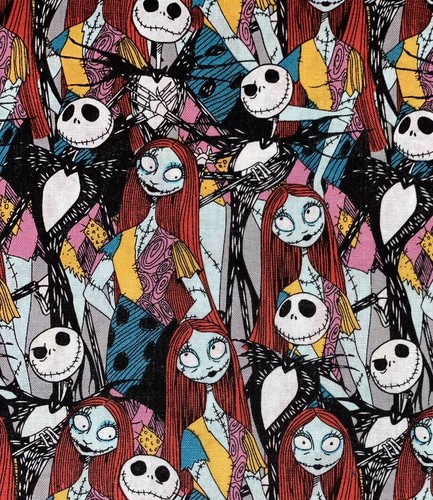 The Nightmare Before Christmas Sally & Jack Packed Print Fabric 27" & 33" x 44" - Picture 2 of 2