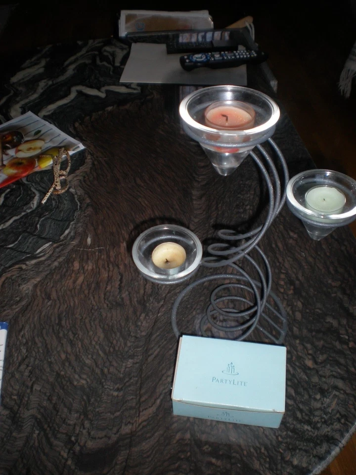 PARTY LITE 3 - Candelabro vela METAL nivel para chimenea o repisa. Foto 2 de 4