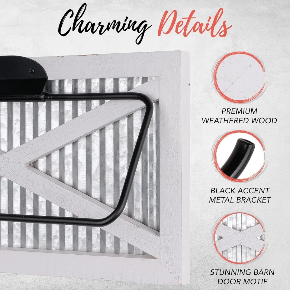 Autumn Alley Rustic Farmhouse Barn Door Wood White Paper Towel Holder - Image 3 of 4