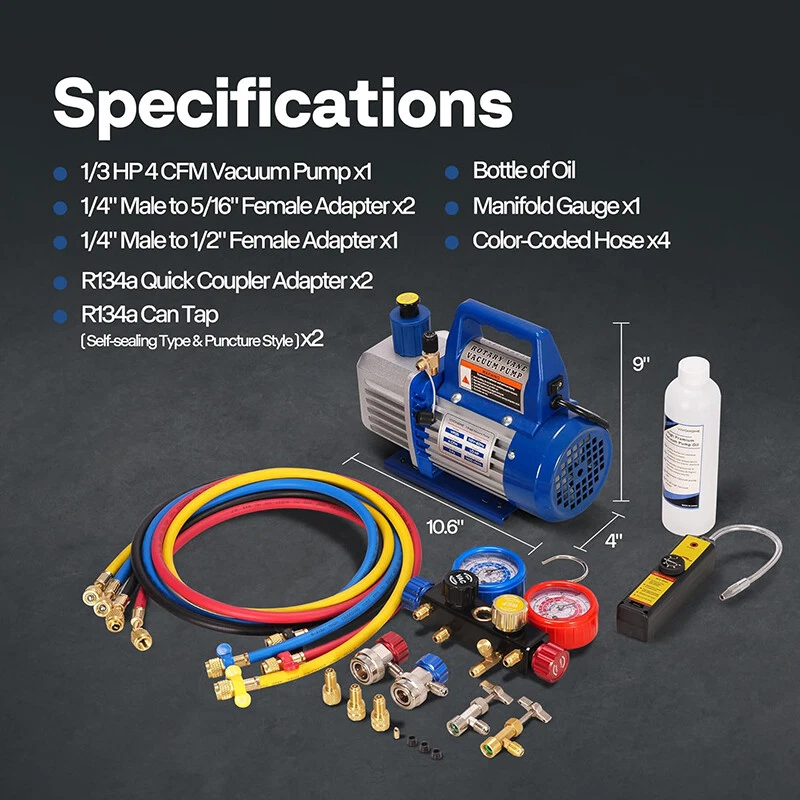 Actualizado 4CFM Bomba de Vacío HVAC Refrigeración AC Colector Manómetro Conjunto Detector de Fugas Foto 2 de 4