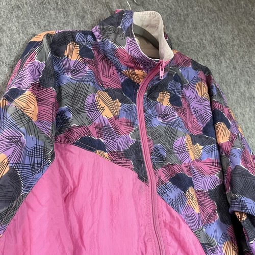 Vintage Windbreaker Jacke Damen Medium Rosa Taschen Full Zip Nylon Retro 90er - Bild 2 von 9