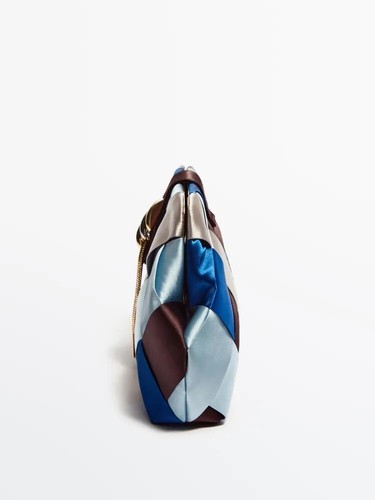 Massimo Dutti Satin Colorblock Evening Bag Crossbody Chain Italy MSRP $229 - Picture 6 of 16