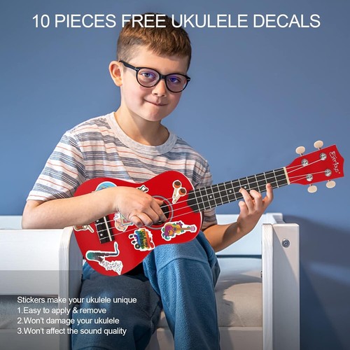 Red Soprano Ukulele Beginner Kit for Kids & Adult Student 21 Inch Ukelele - Picture 7 of 8