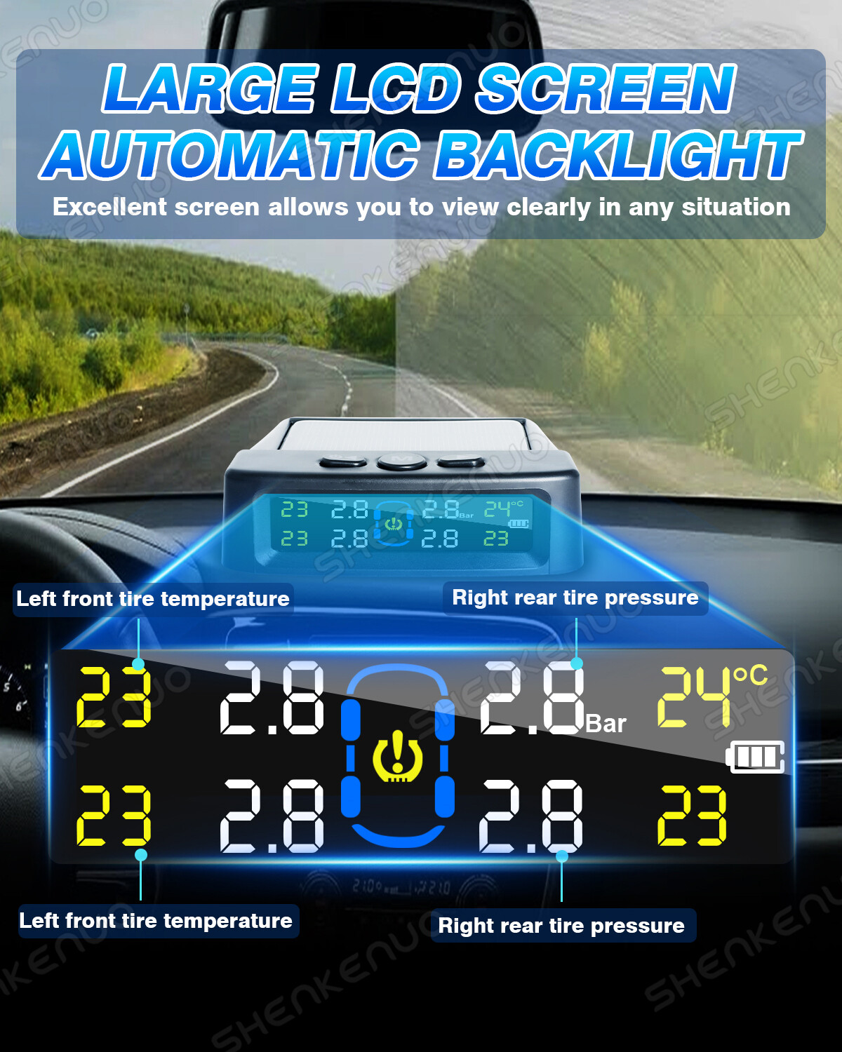 Tire Pressure Monitoring Systems TPMS 4 External Sensors Wireless Solar Power