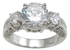 3.8 CARAT .925 STERLING SILVER ROUND CUT 3 STONE CUBIC ZIRCONIA ENGAGEMENT RING
