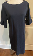 TALBOTS Medium Navy Blue 3/4 Bell Sleeve Dress Stretch Pullover Knee Length NEW