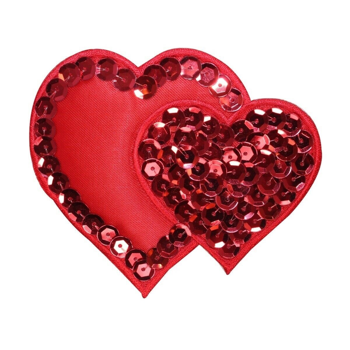 ID 3232 Pair of Sequin Heart Patch Valentines Day Embroidered Iron