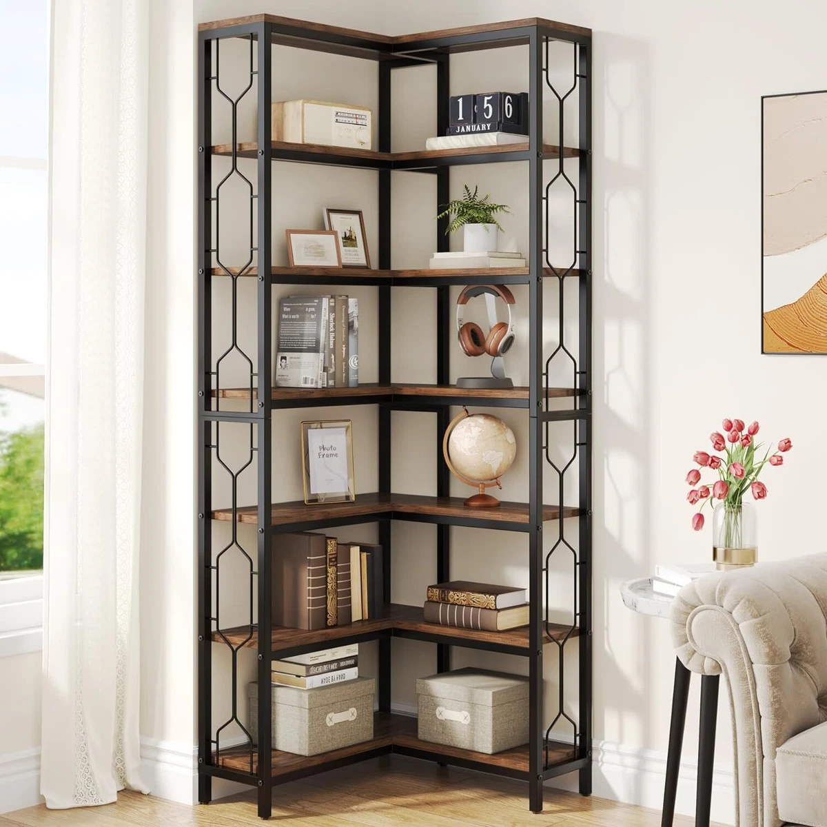 Rustic cheap corner bookcase
