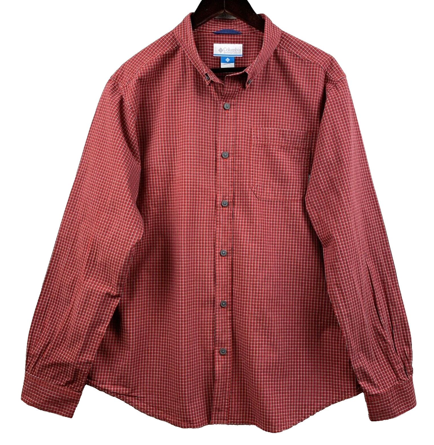 Columbia Men's Large Red Black Plaid Button Down Shirt for Hiking Camping Outdoor-image