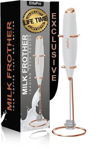 ElitaPro® High Speed Triple Whisk Milk Frother with Stand BLACK