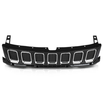 Front Bumper Upper Grille w/ Chrome Inserts Fit For 2017-2021 Jeep Compass