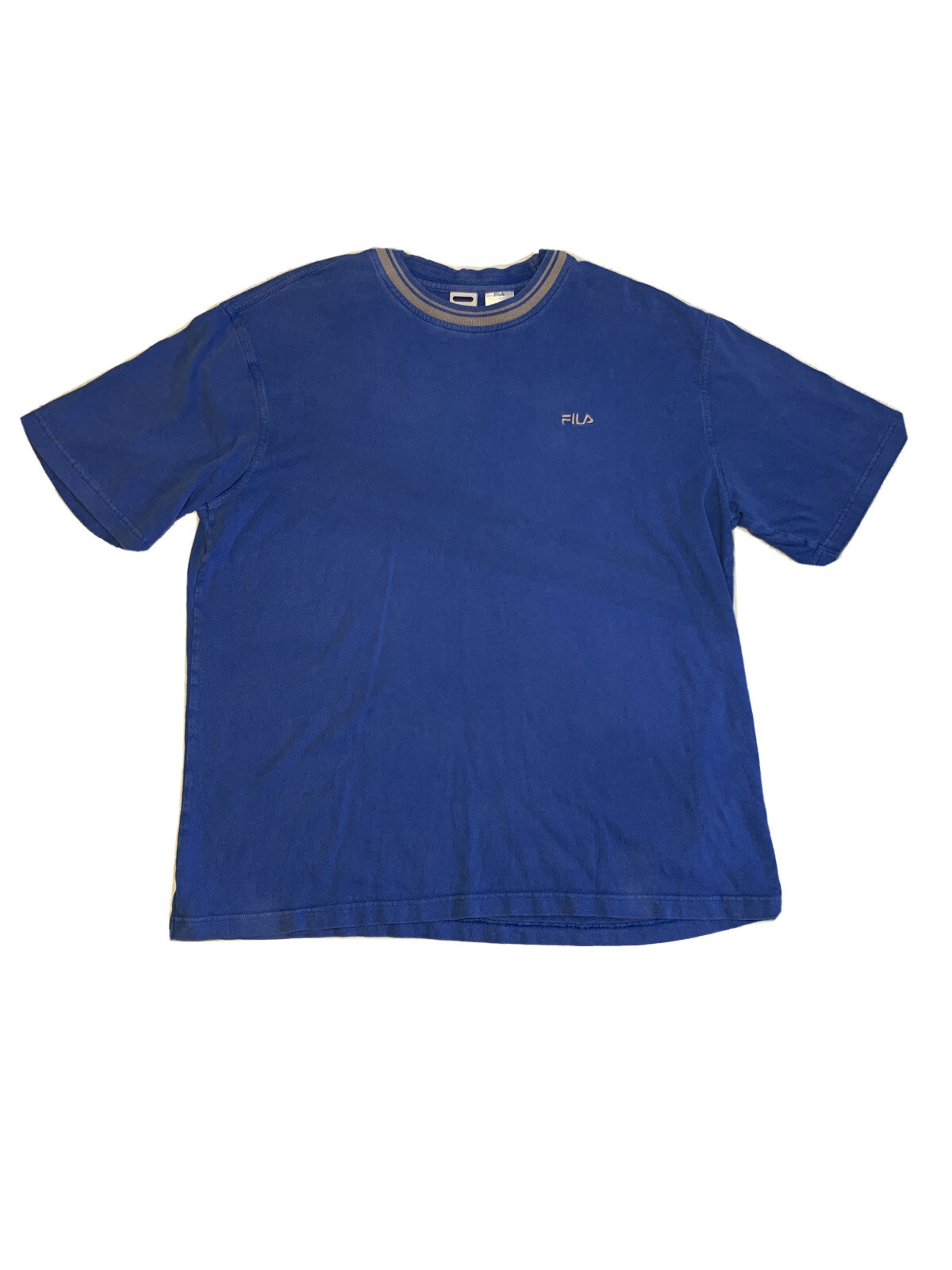 FILA T Shirt vintage a righe collo ricamata XL blu grigio anni '90 colorazione