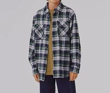 $80 Molo Kid Boys Blue Plaid Collared Long-Sleeve Button-Up Shirt Size 7-8