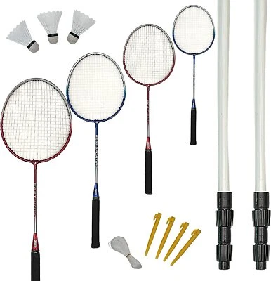 Best Sporting Badminton-Set: 4 Schläger blau und rot, 3 Bälle, Netz und Tasche