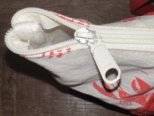 Borsa vintage tela Boston stampa a mano aragoste folk spiaggia rossa bianca zip USA - Foto 8 di 18