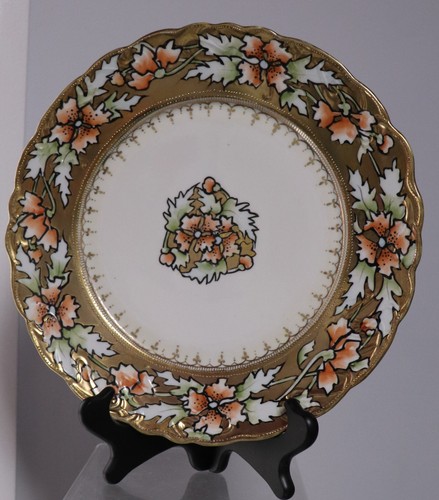Antique Hand Painted Nippon Plate Platter rased Gold&Poppies 10 3/8"rd - Picture 3 of 5