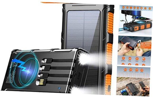 45800mAh Wireless Power Bank with Hand Crank, 4 Cables, Orange Design-image